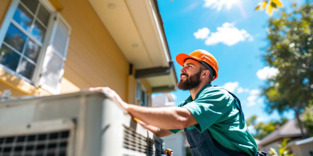 HVAC technician repairing air conditioning in Tampa, Florida.